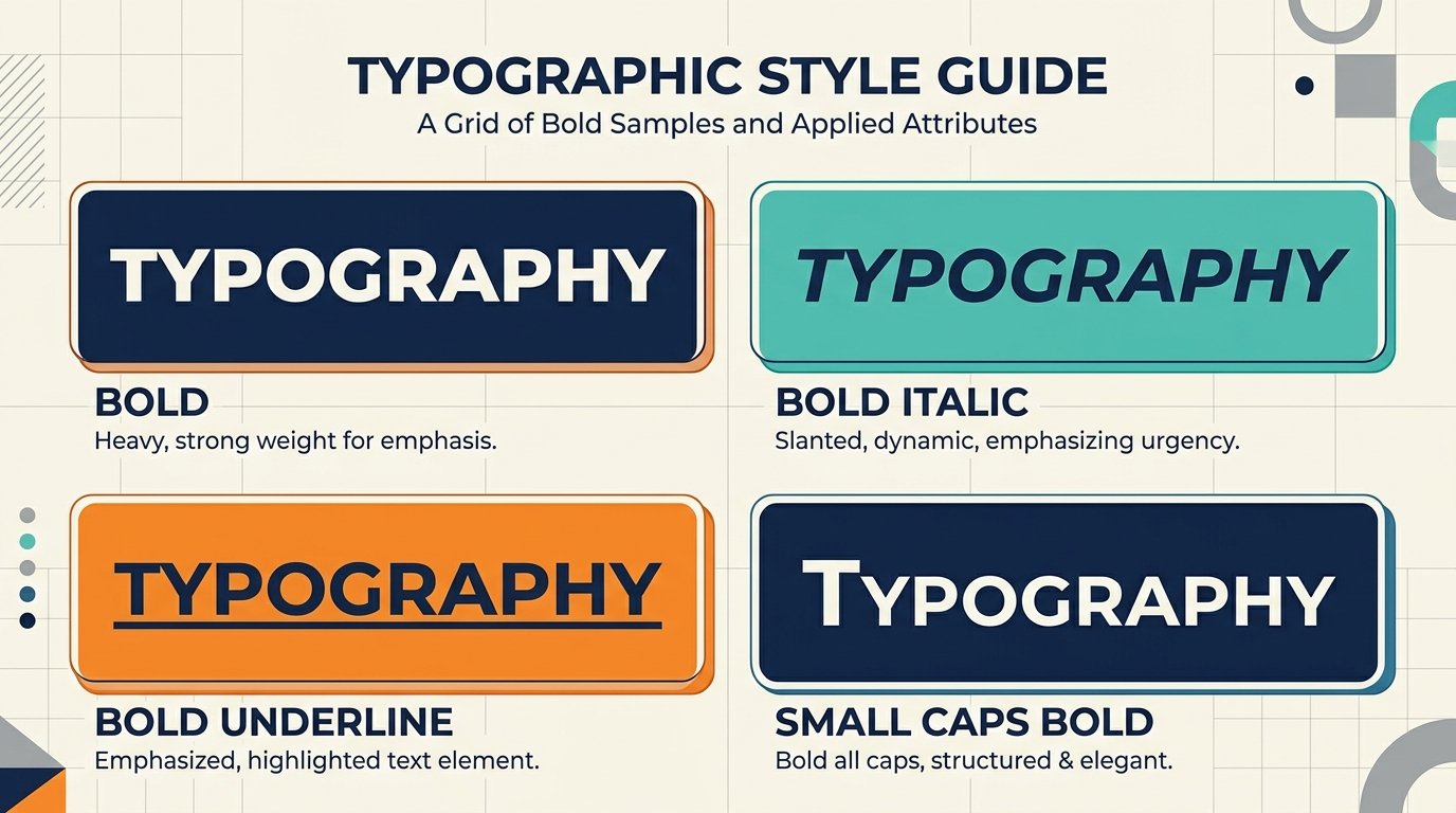 Bold, Bold Italic, Underline Style Samples Grid