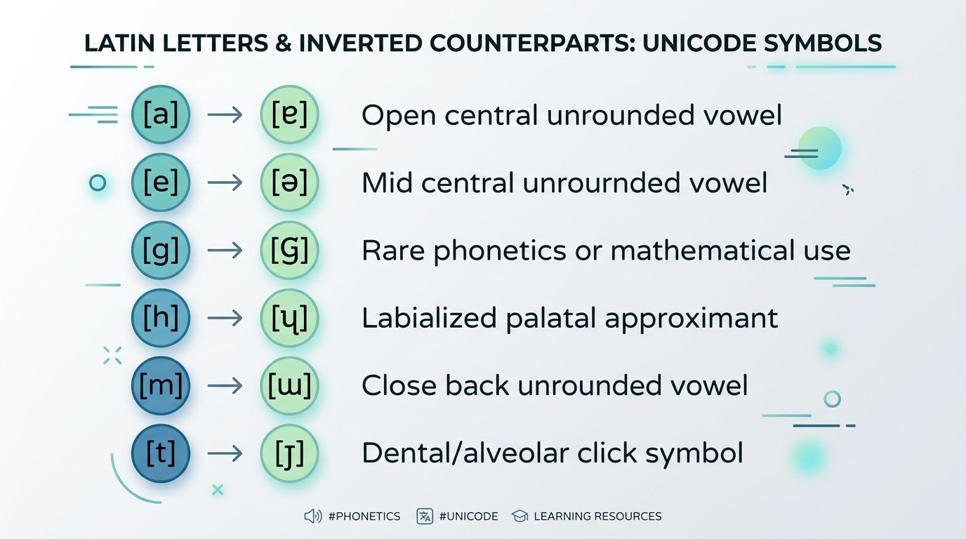 A visual chart showing letters next to their inverted Unicode counterparts
